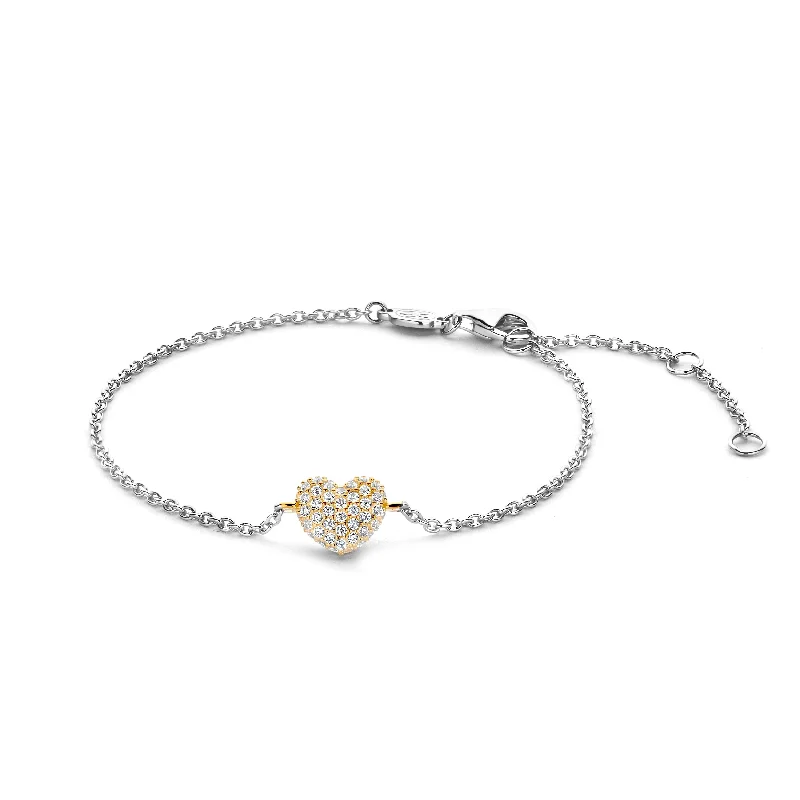 gemstone bracelet with energy healing properties-Ti Sento Gold Cubic Zirconia Heart Bracelet