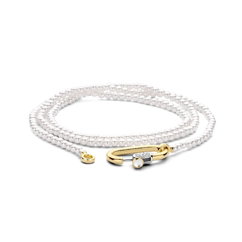 men’s silver bracelet with unique charm-Ti Sento 18ct Yellow Gold Vermeil Two-Row Pearl Bracelet