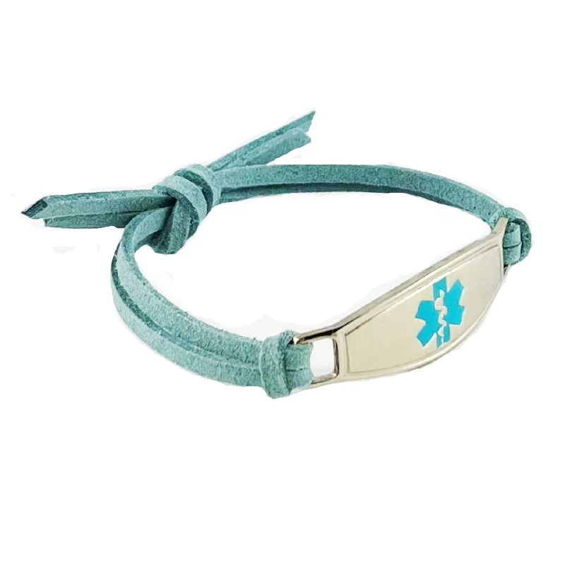 silver bracelet with love charm-Turquoise Suede Medical Alert Bracelet