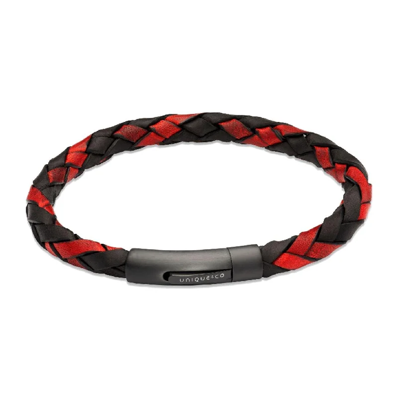 unique silver bracelet with art design-Unique & Co Entwined Black and Red Leather Bracelet