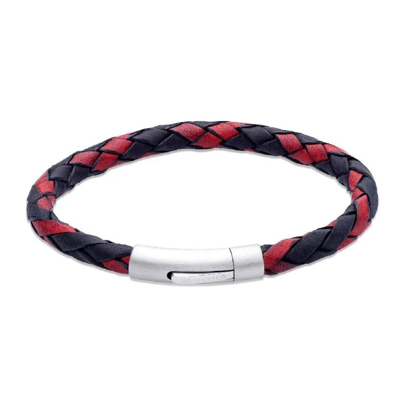 stackable charm bracelet for women-Unique & Co Black Antique Black & Red Leather Bracelet with a Black Edge