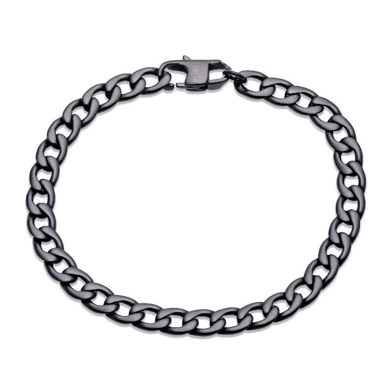 silver bracelet with gemstones for balance-Unique & Co Black IP Curb Stainless Steel Bracelet