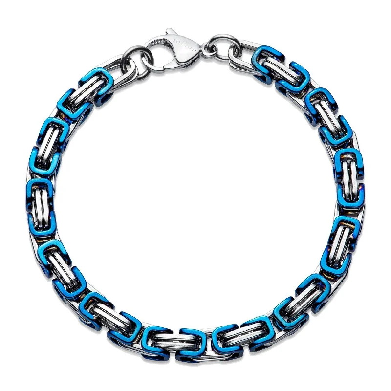 personalized bracelet with charm for friend-Unique & Co Blue Steel Byzantine Chain Bracelet