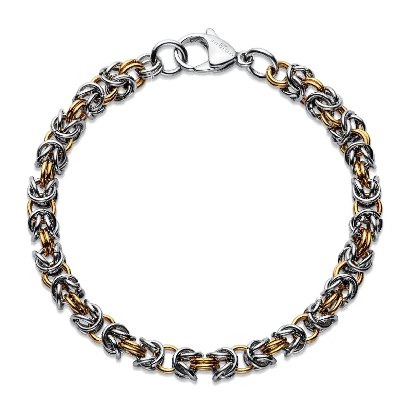 custom bracelet for special occasion gift-Unique & Co Gold Steel Round Byzantine Chain Bracelet