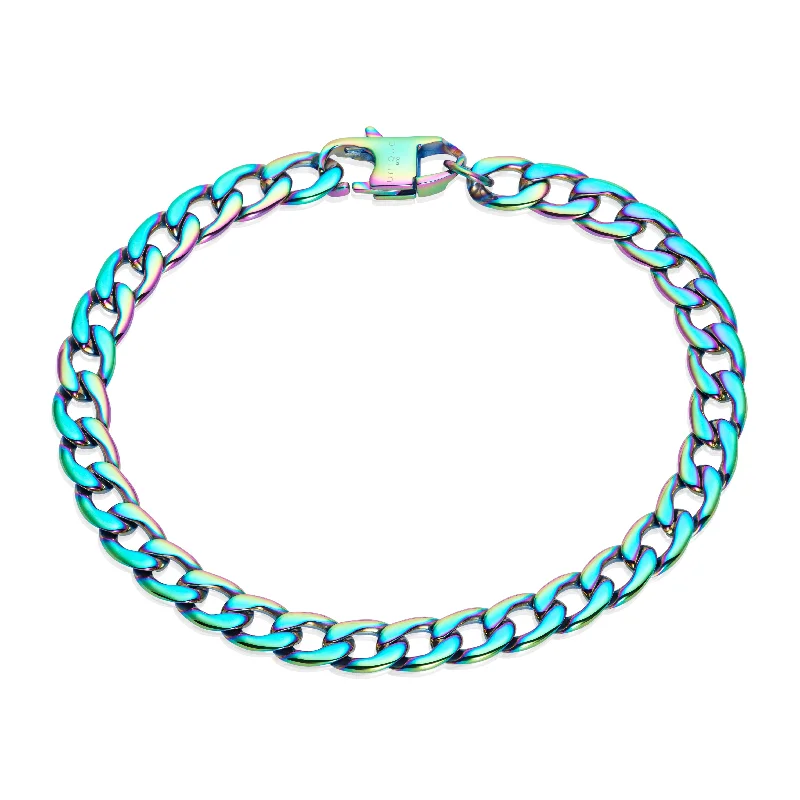 silver bracelet with teardrop gemstone charm-Unique & Co Rainbow Iridescent Plated Chain Bracelet