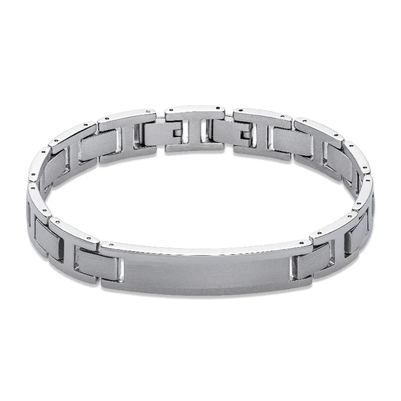 personalized silver bracelet for gift giving-Unique & Co Matt and Polished Steel Bracelet