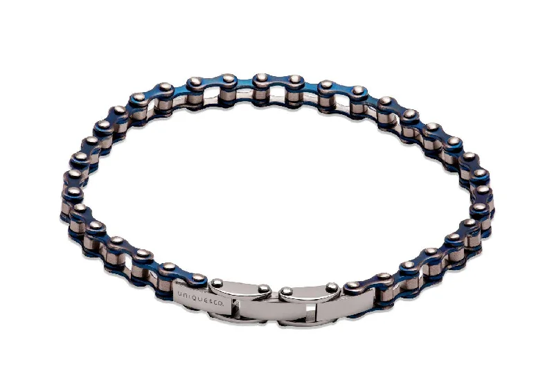 women’s personalized bracelet with charms-Unique & Co Blue Steel Bike Chain Bracelet