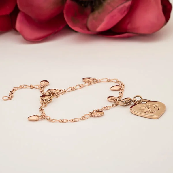 personalized bracelet with quote for him-Valentine Rose Gold Medical Charm  Bracelet