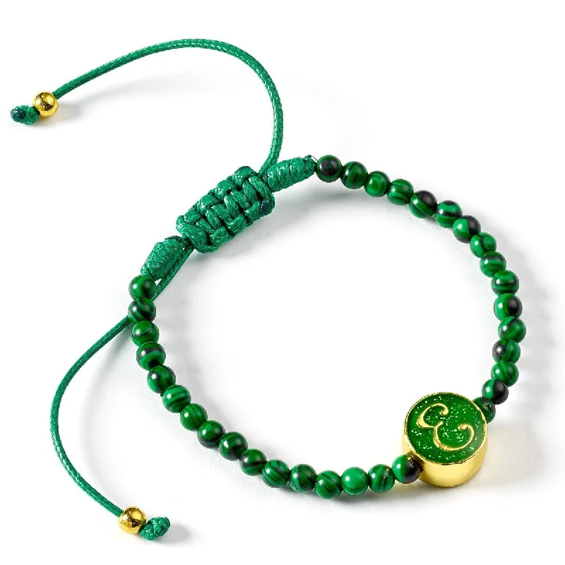 silver bracelet with delicate engravings-Wicked Elphaba Green Malachite Friendship Bracelet  WKB00002