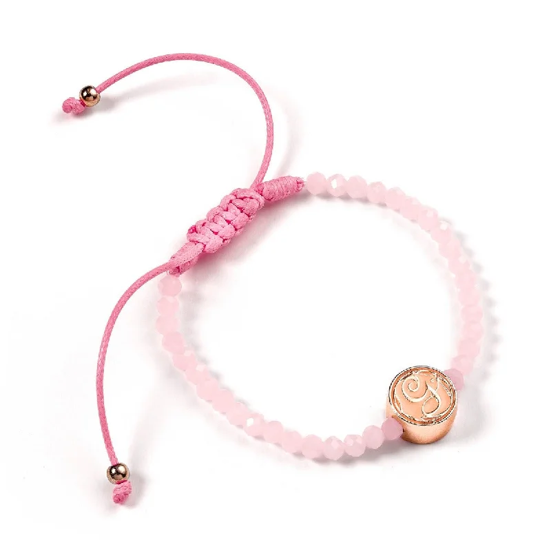 leather bracelet with pendant and initials-Wicked Glinda Rose Quartz Friendship Bracelet WKB00001