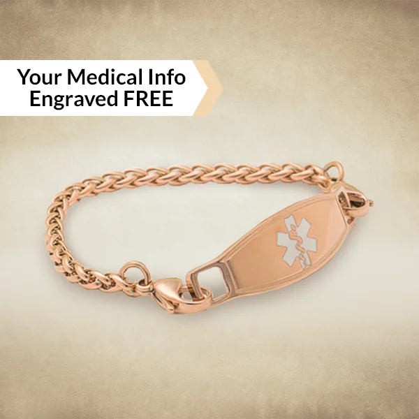 luxury bracelet for bridesmaids gift-Wheat Design Rose Gold Medical Alert ID Bracelet