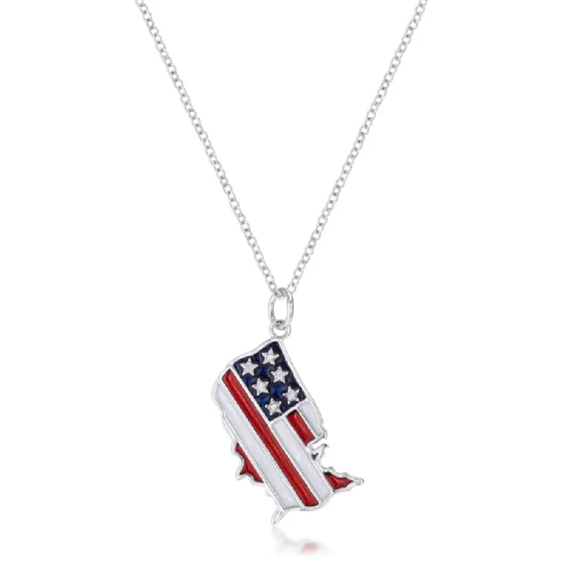 personalized cross necklace pendant -0.015 Ct Patriotic U.S. Map Necklace - 18 inch