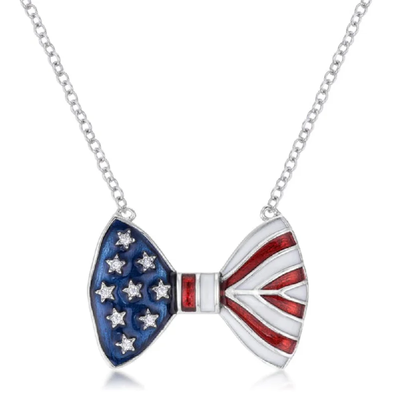 elegant pendant necklace with gems -0.025 Ct Stars And Stripes Bow Tie Necklace With Cz - 18 inch