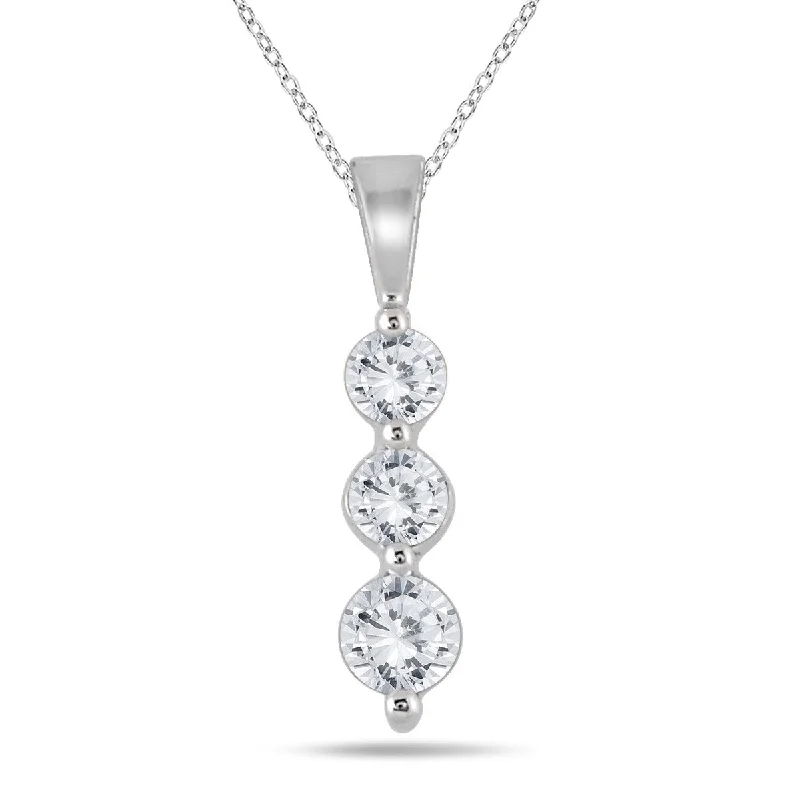 handmade gemstone pendant necklace -1/2 Carat TW Three Stone Diamond Pendant in 10K White Gold