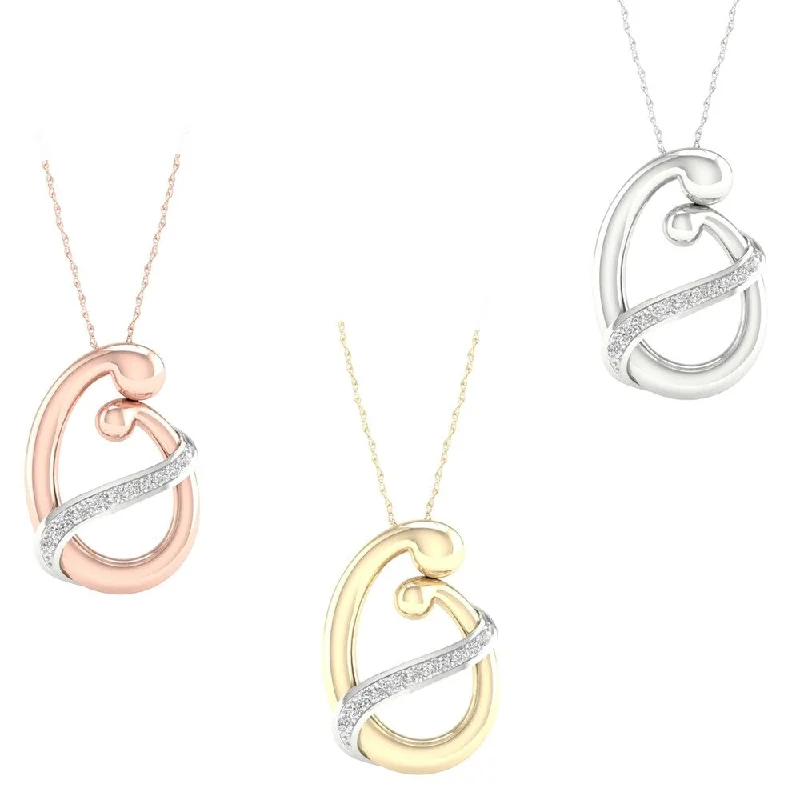 engraved nameplate necklace silver -1/20ct TDW Diamond Mom and Child Necklace in Two-Tone Sterling Silver by De Couer