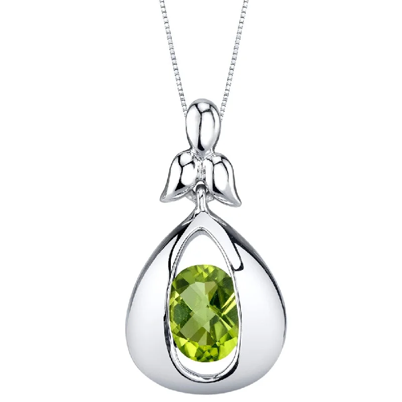 engraved gold pendant necklace -1.25 ct Peridot Pendant in Sterling Silver