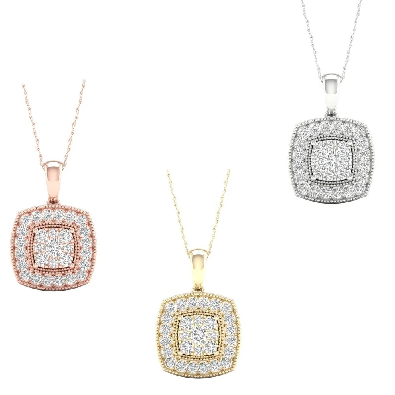 layered gold chain necklace pendant -1/2ct TDW Diamond Cluster Halo Necklace in 10k Gold by De Couer