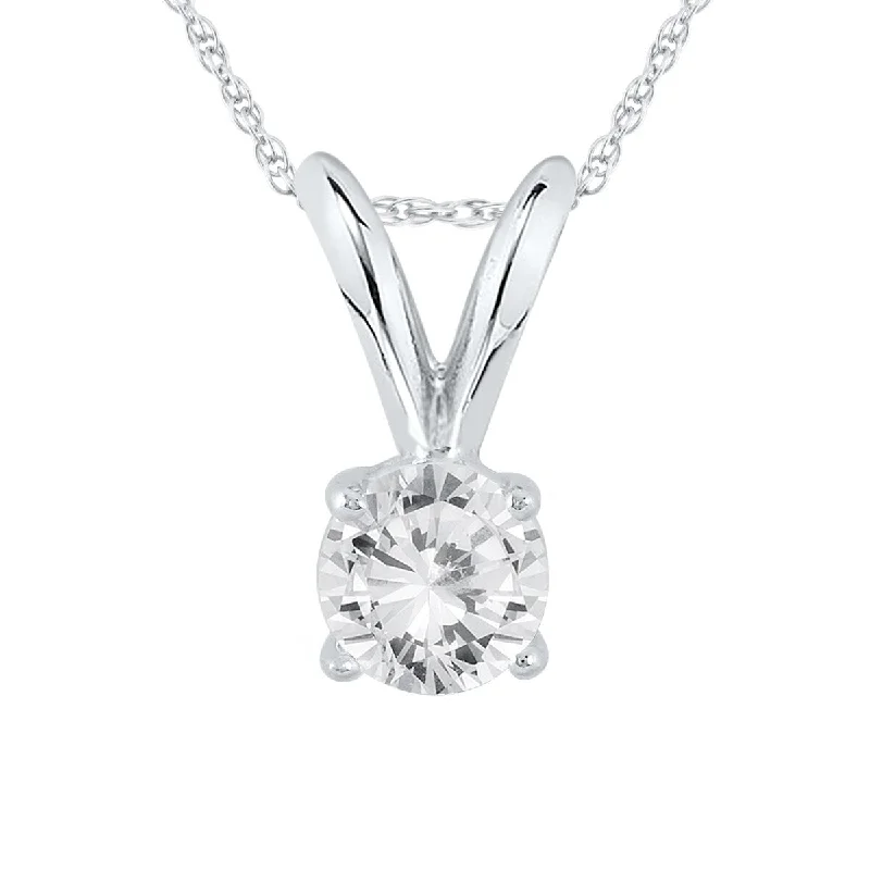 engraved crystal pendant necklace -1/5 Carat Round Diamond Solitaire Pendant in 14K White Gold