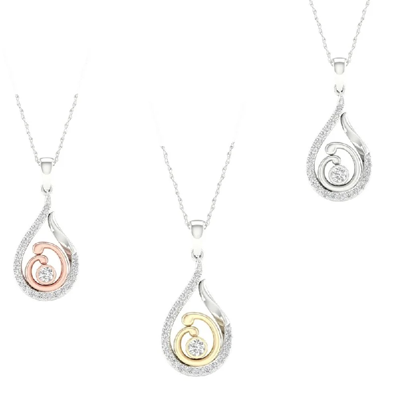 personalized letter necklace gold -1/6ct TDW Diamond Mom and Child Necklace in Two-Tone Sterling Silver by De Couer