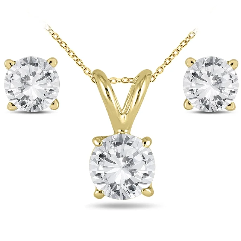 engraved moon pendant necklace -1 Carat TW Diamond Solitaire Pendant and Earring Matching Set in 14K Yellow Gold (H-I Color, SI1-SI2 Clarity)