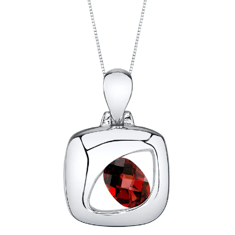 dainty initial pendant necklace -1 ct Garnet Pendant in Sterling Silver