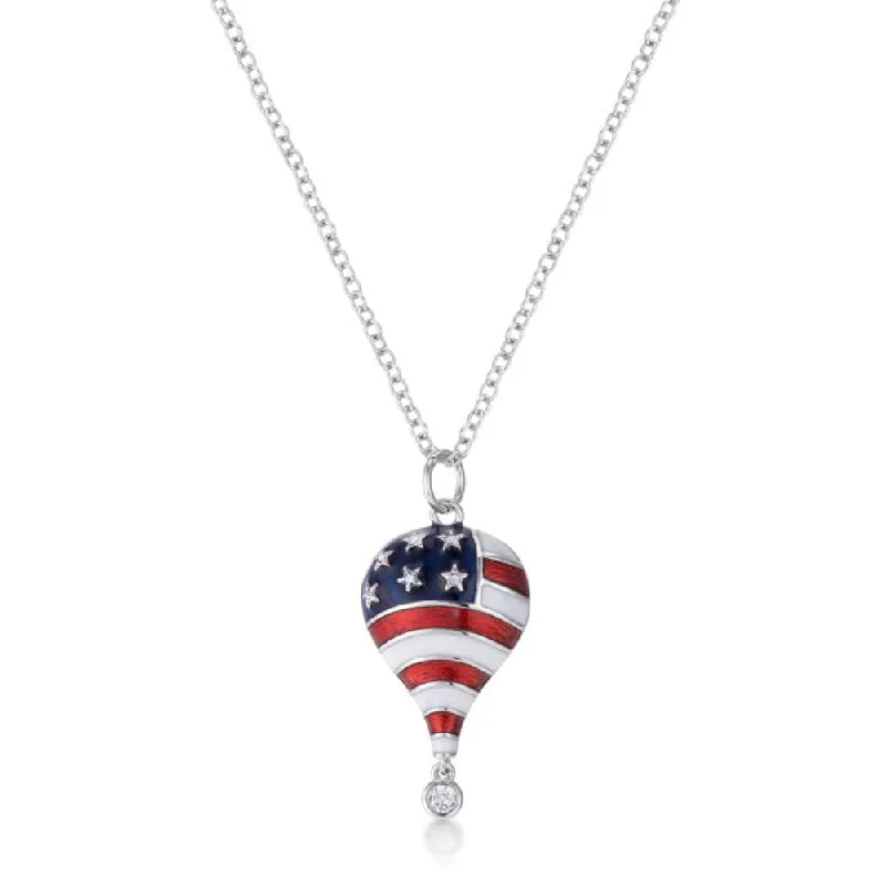 silver bar pendant necklace -1 Ct Patriotic Hot Air Balloon Rhodium Necklace With Cz - 18 inch