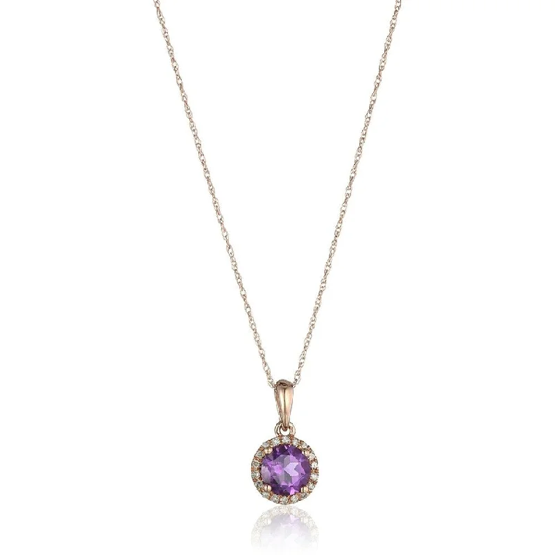 personalized zodiac pendant necklace -10k Rose Gold African Amethyst and Diamond Classic Pendant Necklace, 18"