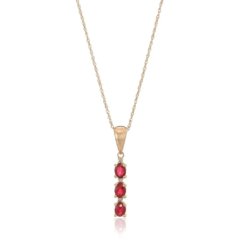 gemstone heart-shaped pendant necklace -10k Rose Gold Genuine Ruby And Diamond 3-Stone Pendant Necklace, 18"