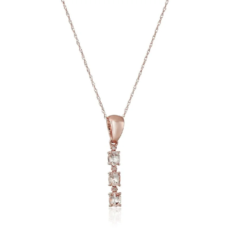 handmade gemstone necklace pendant -10k Rose Gold Morganite, Diamond Accent 3-Stone Pendant Necklace, 18" - Pink