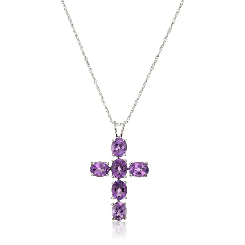 handmade silver necklace pendant -10k White Gold African Amethyst Oval Cross Pendant Necklace, 18"