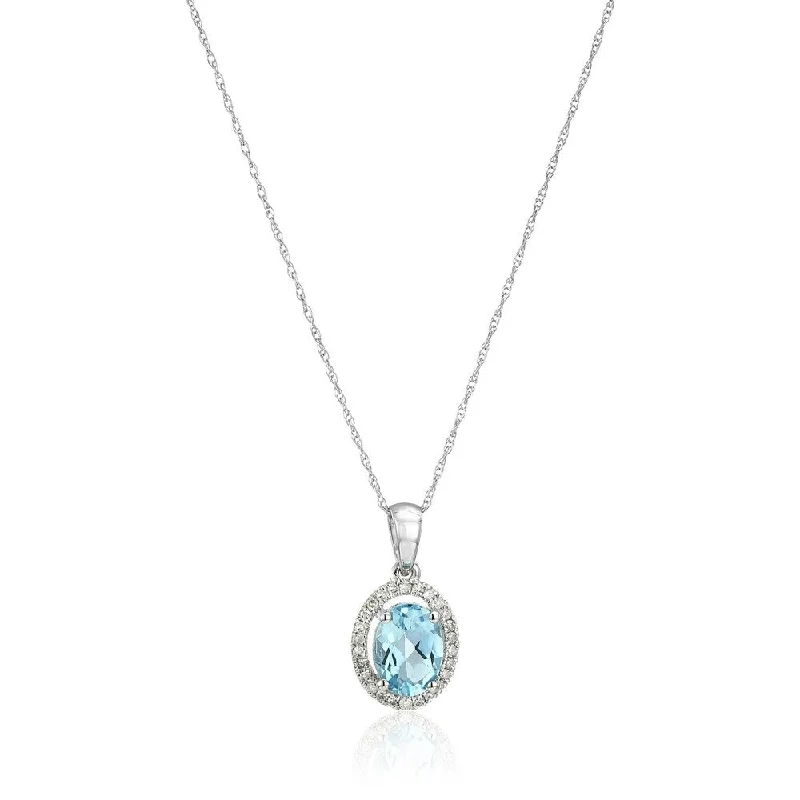 vintage pearl pendant necklace -10k White Gold Aquamarine & Diamond Diana Pendant