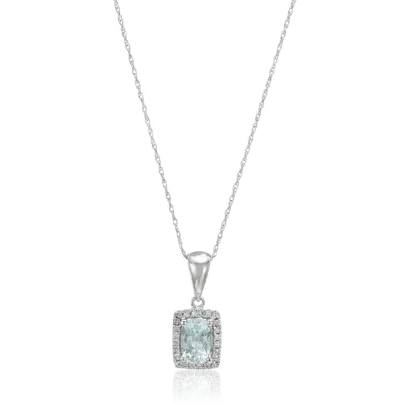 women’s personalized name pendant -10k White Gold Aquamarine & Diamond Diana Pendant Necklace, 18"