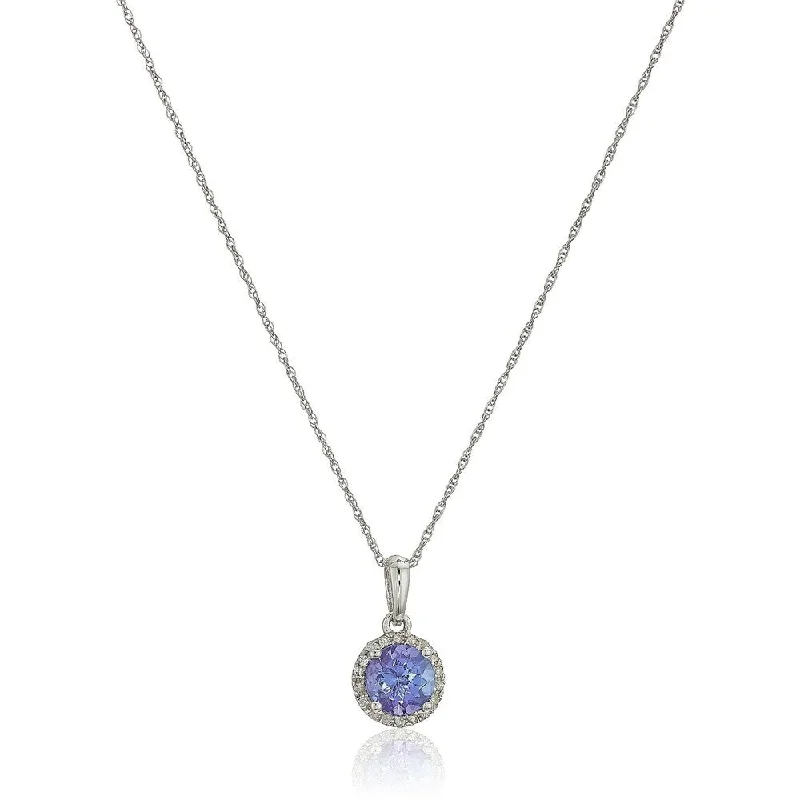 infinity pendant necklace for men -10k White Gold Tanzanite and Diamond Classic Princess Di Halo Pendant Necklace, 18"