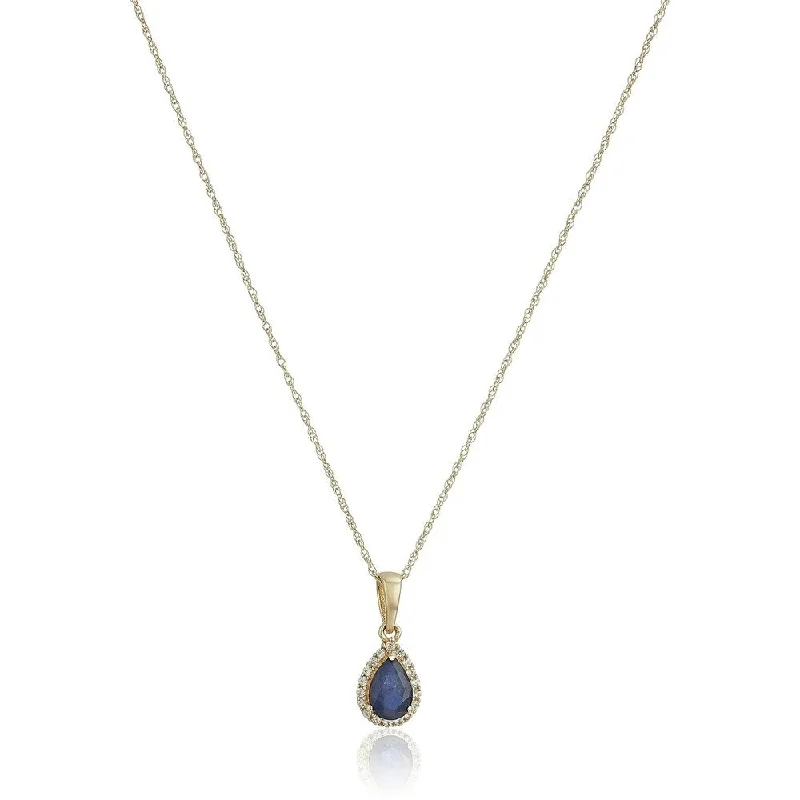 crystal pendant necklace with moonstone -10k Yellow Gold Blue Sapphire & Created White Sapphire Pendant, 18"