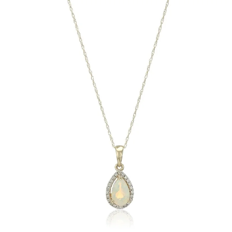 stylish silver necklace with pendant -10k Yellow Gold Ethiopian Opal, Diamond Princess Diana Necklace, 18" - White