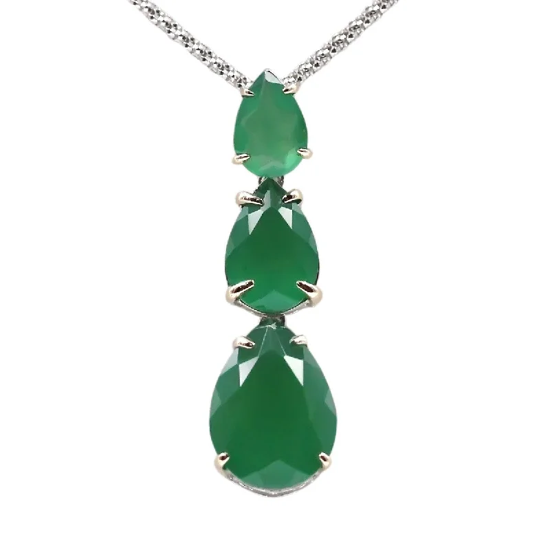 crystal pendant necklace for women -14K Gold & Sterling Silver with Green Agate Pendant