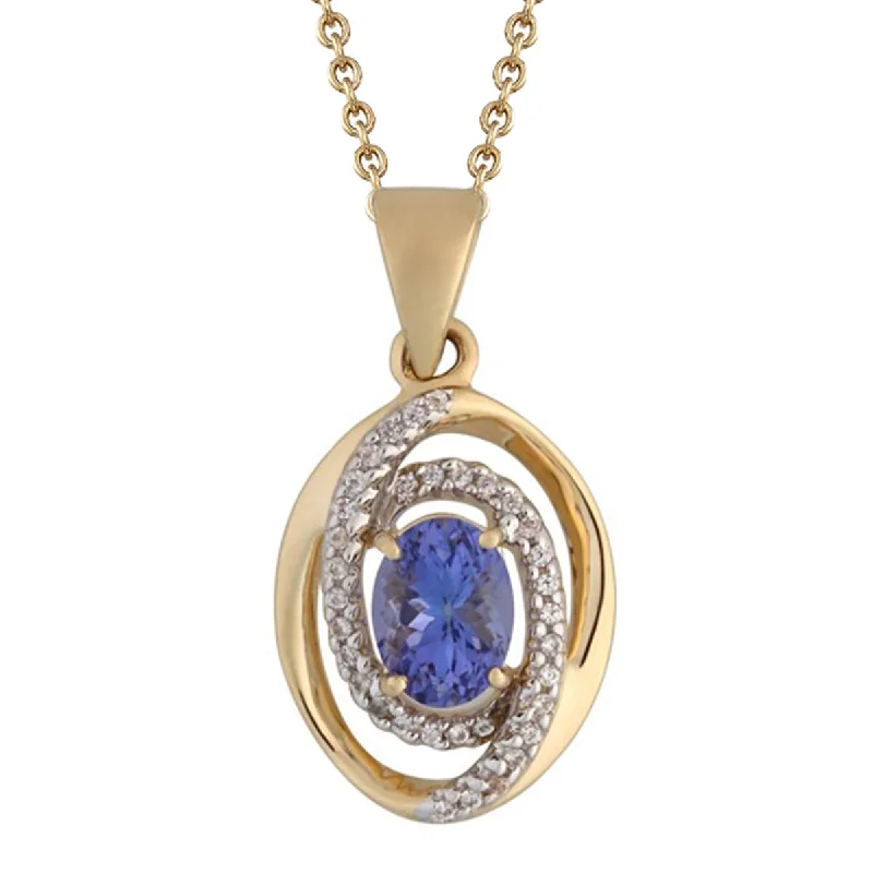 silver necklace with photo pendant -14K Gold Tanzanite and White Natural Zircon Pendant