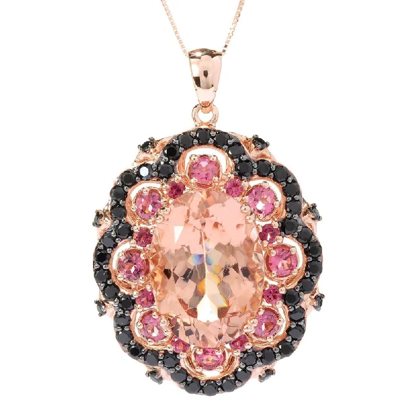 elegant gemstone pendant necklace -14k Rose Gold 14 5/8ct Oval Morganite and Gemstone Pendant