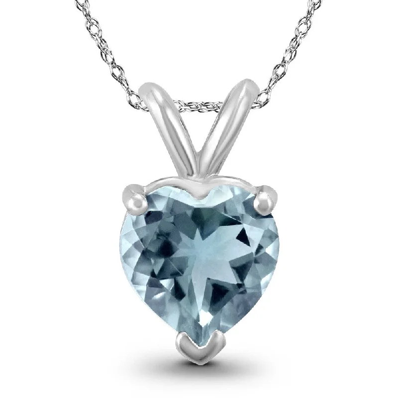 minimalistic pendant necklace silver -14K White Gold 5MM Heart Aquamarine Pendant