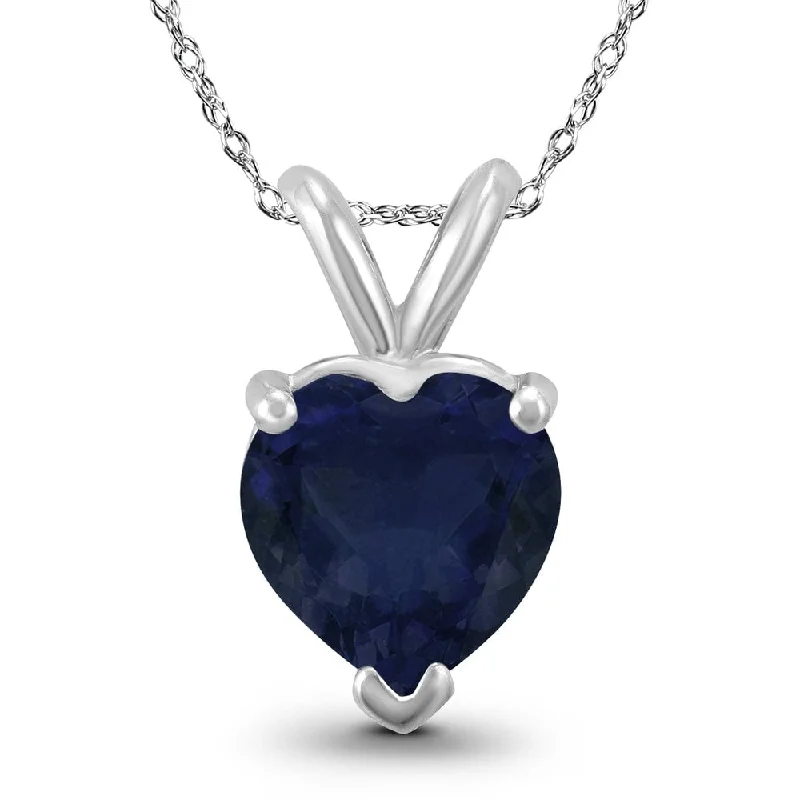 stylish gold pendant necklace -14K White Gold 5MM Heart Sapphire Pendant