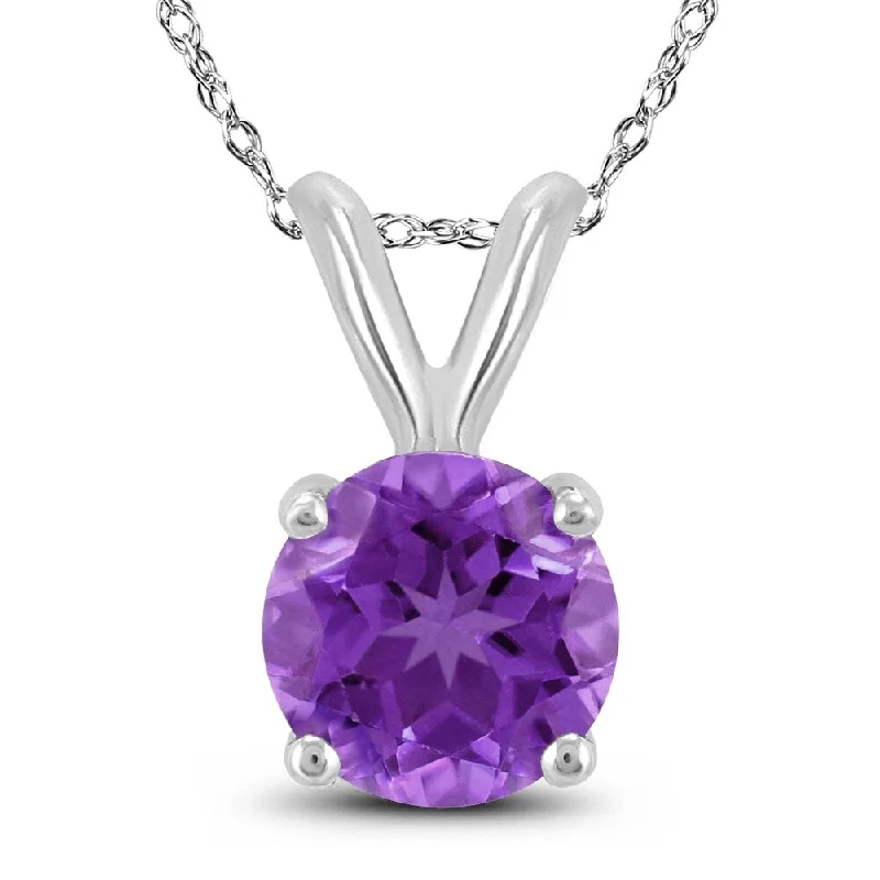 crystal pendant necklace with initials -14K White Gold 5MM Round Amethyst Pendant