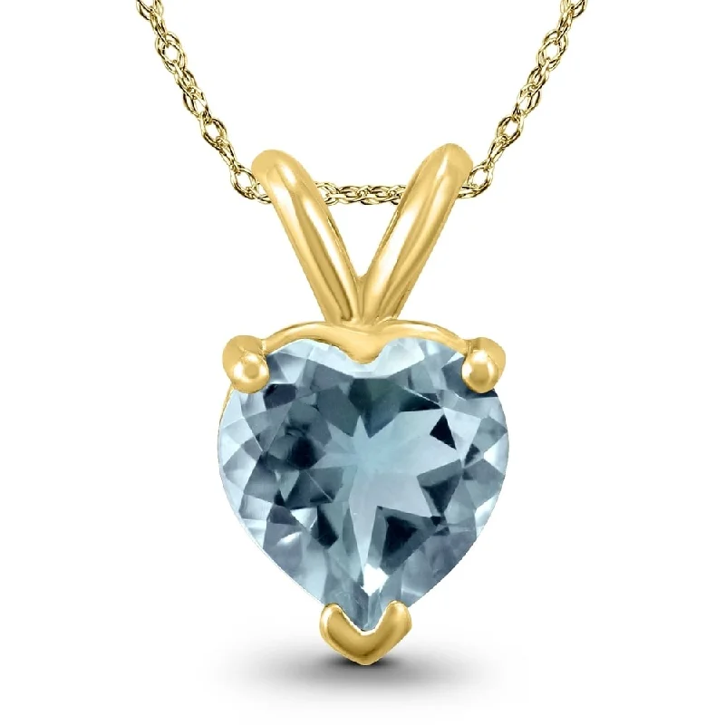 love knot pendant necklace gold -14K Yellow Gold 5MM Heart Aquamarine Pendant