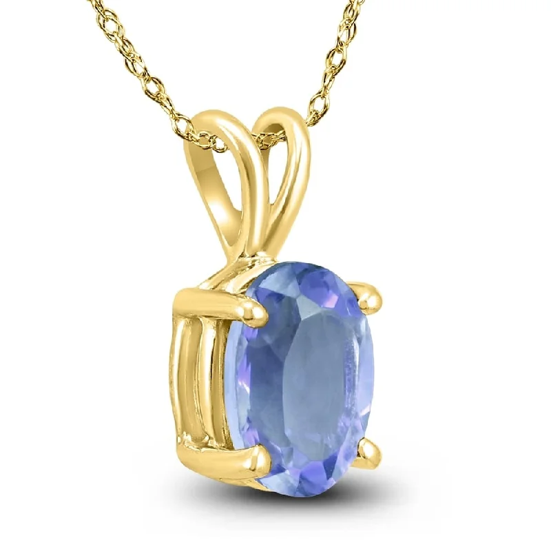 vintage heart pendant necklace -14K Yellow Gold 5x3MM Oval Tanzanite Pendant