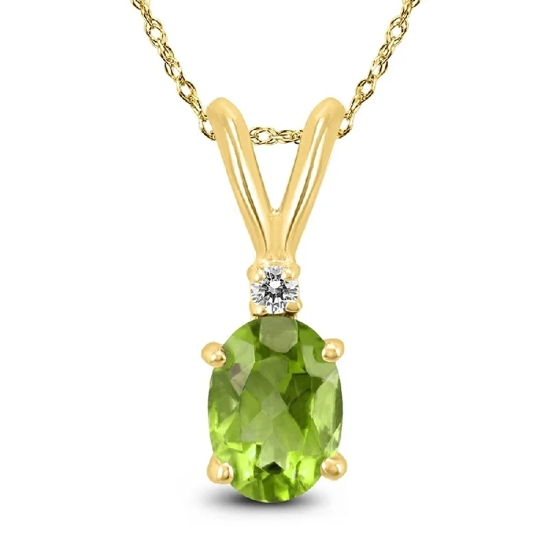 adjustable gold pendant necklace -14K Yellow Gold 6x4MM Oval Peridot and Diamond Pendant