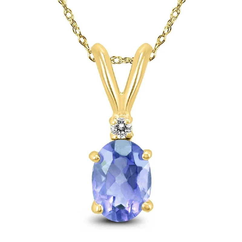 handmade gold pendant necklace -14K Yellow Gold 6x4MM Oval Tanzanite and Diamond Pendant