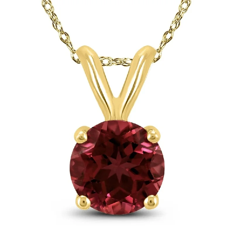 simple pendant necklace for men -14K Yellow Gold 7MM Round Garnet Pendant