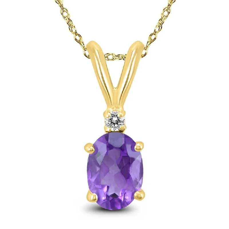 luxury pendant necklace silver -14K Yellow Gold 8x6MM Oval Amethyst and Diamond Pendant