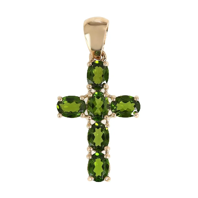 boho gold pendant necklace -14Kt Yellow Gold Chrome Diopside Cross Pendant