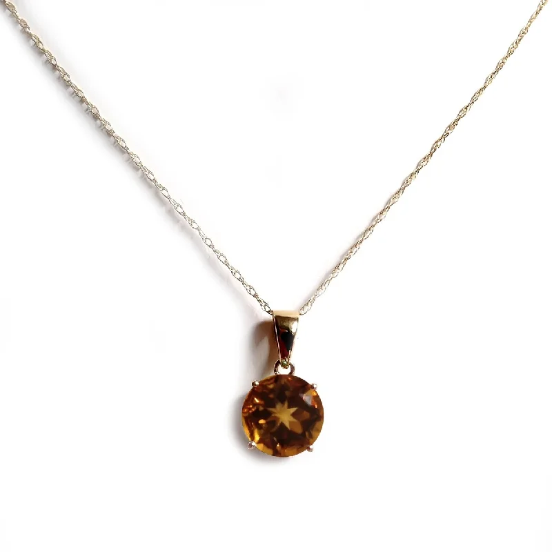 silver bar charm necklace -14Kt Yellow Gold Citrine Pendant