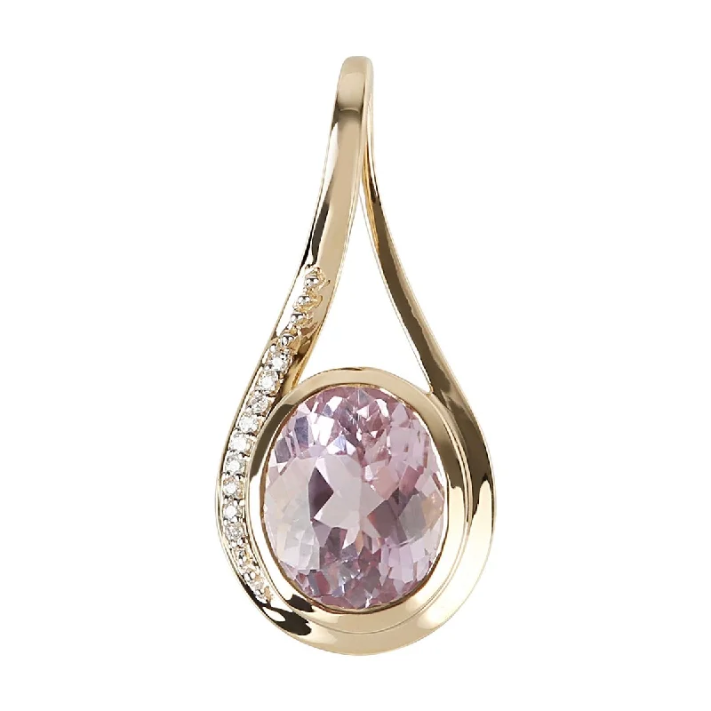 adjustable gold pendant necklace -14Kt Yellow Gold Kunzite and Diamond Pendant